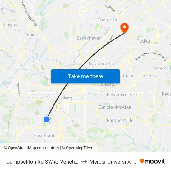 Campbellton Rd SW @ Venetian Dr SW to Mercer University, Atlanta map