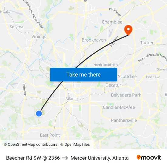 Beecher Rd SW @ 2356 to Mercer University, Atlanta map