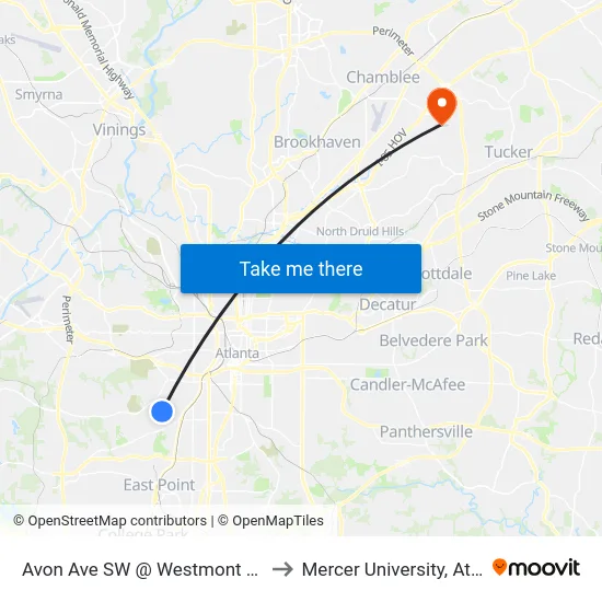 Avon Ave SW @ Westmont Rd SW to Mercer University, Atlanta map