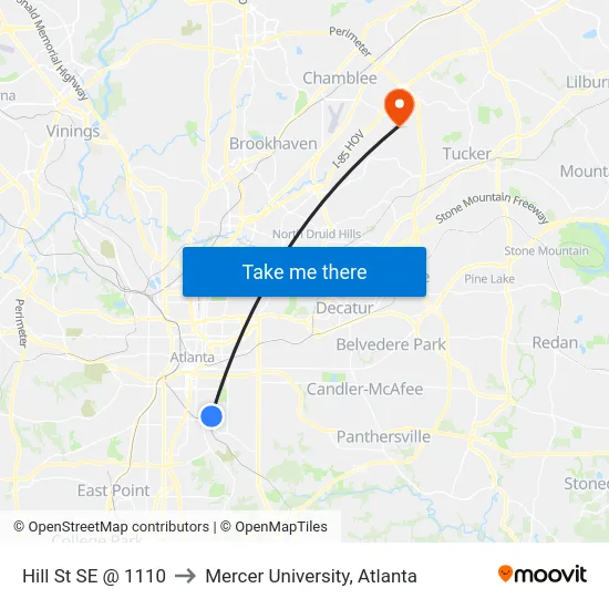 Hill St SE @ 1110 to Mercer University, Atlanta map