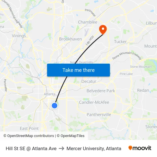 Hill St SE @ Atlanta Ave to Mercer University, Atlanta map