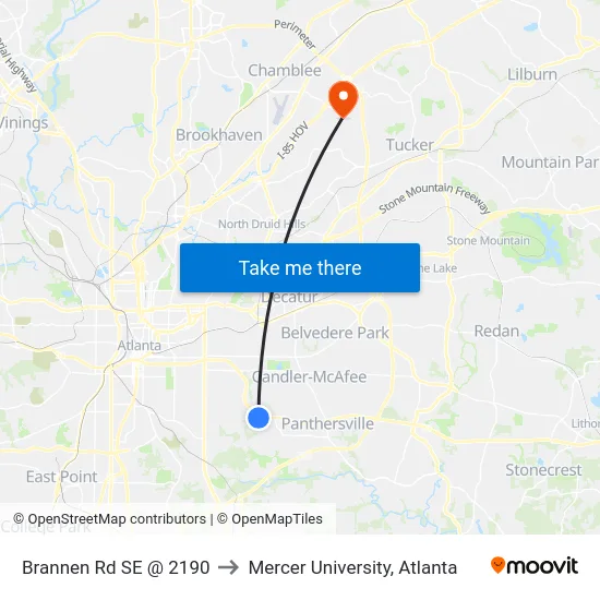 Brannen Rd SE @ 2190 to Mercer University, Atlanta map