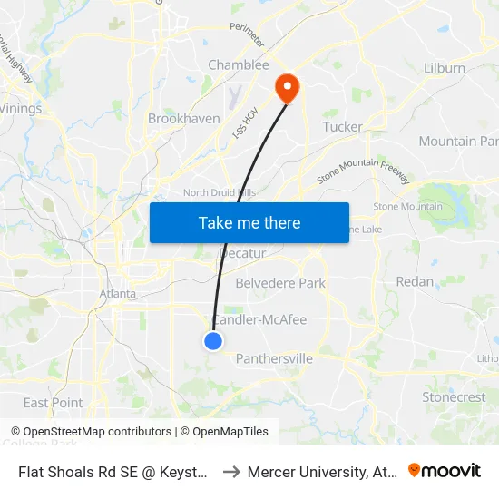 Flat Shoals Rd SE @ Keystone Dr to Mercer University, Atlanta map
