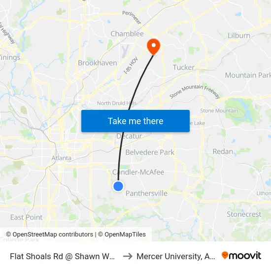 Flat Shoals Rd @ Shawn Wayne Ct to Mercer University, Atlanta map