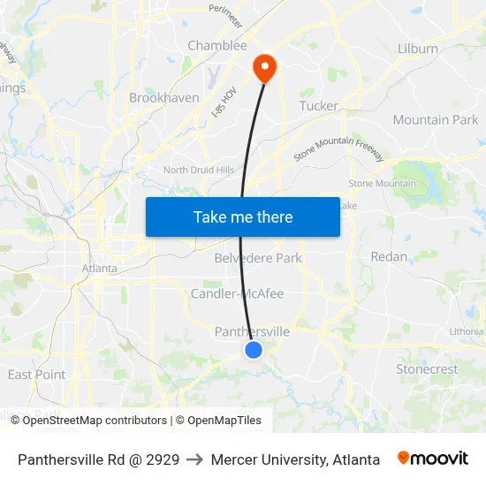 Panthersville Rd @ 2929 to Mercer University, Atlanta map