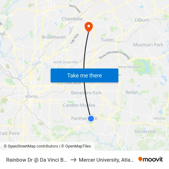 Rainbow Dr @ Da Vinci Blvd to Mercer University, Atlanta map