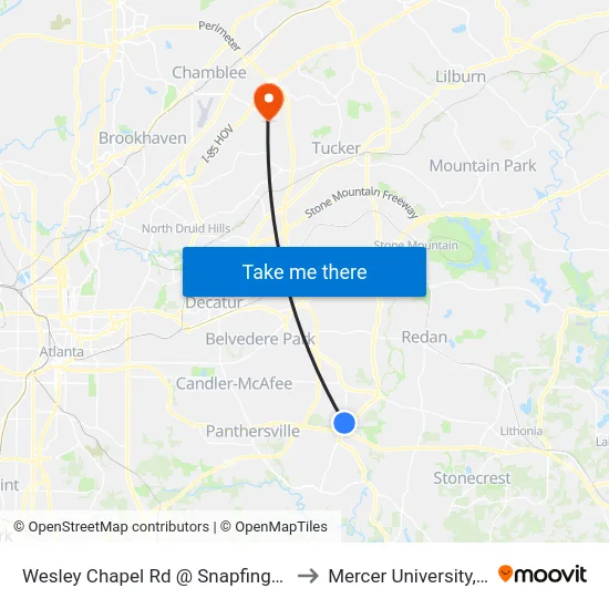 Wesley Chapel Rd @ Snapfinger Woods Dr to Mercer University, Atlanta map