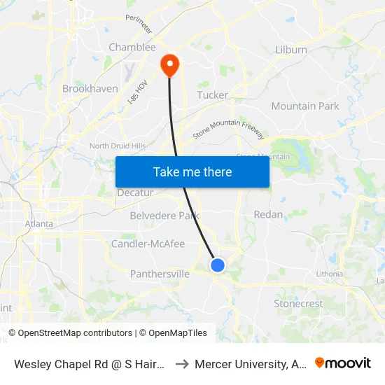 Wesley Chapel Rd @ S Hairston Rd to Mercer University, Atlanta map