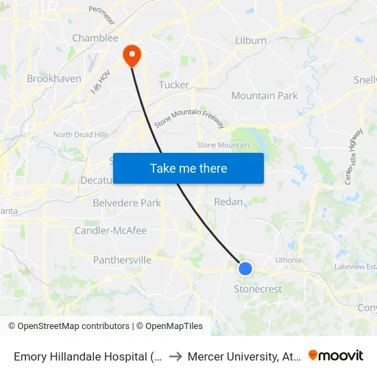 Emory Hillandale Hospital (5910) to Mercer University, Atlanta map