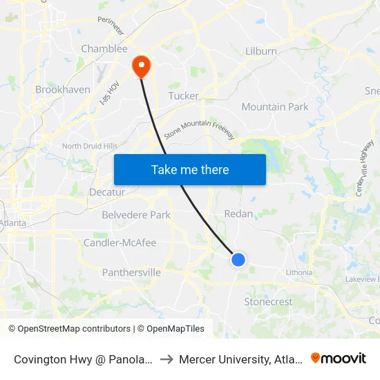 Covington Hwy @ Panola Rd to Mercer University, Atlanta map