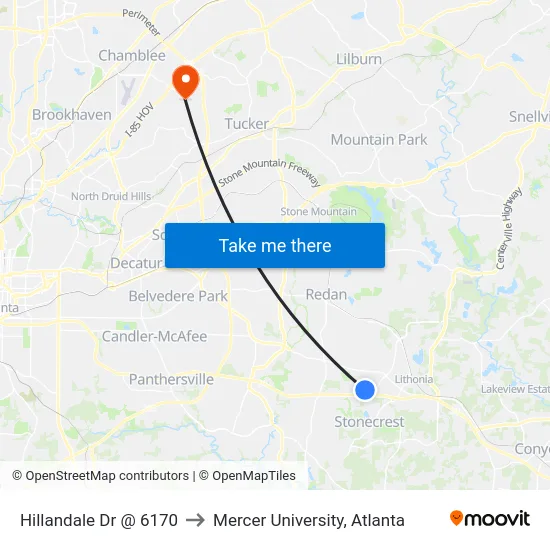 Hillandale Dr @ 6170 to Mercer University, Atlanta map