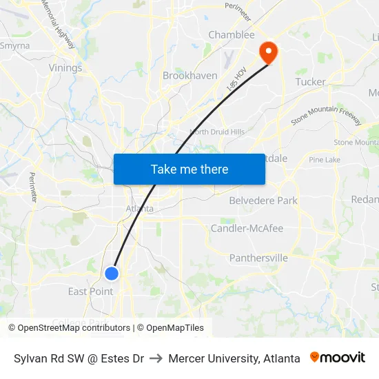 Sylvan Rd SW @ Estes Dr to Mercer University, Atlanta map