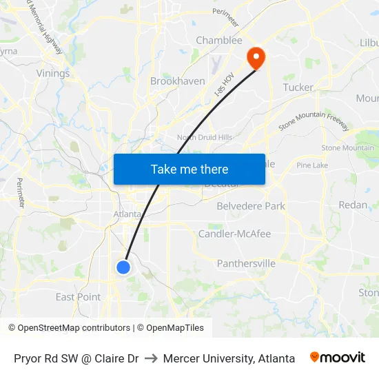 Pryor Rd SW @ Claire Dr to Mercer University, Atlanta map