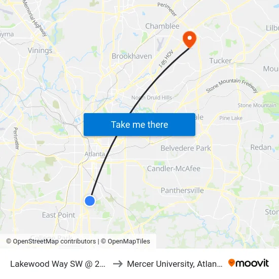 Lakewood Way SW @ 215 to Mercer University, Atlanta map