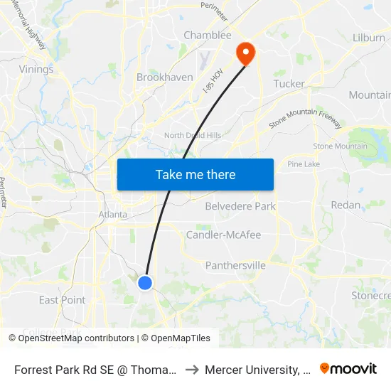 Forrest Park Rd SE @ Thomasville Dr S to Mercer University, Atlanta map