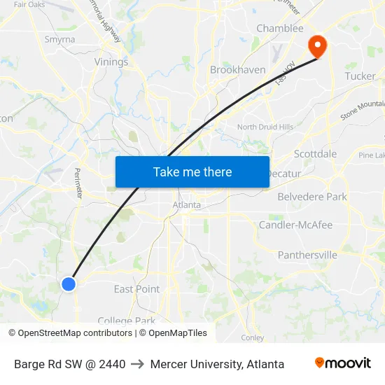 Barge Rd SW @ 2440 to Mercer University, Atlanta map