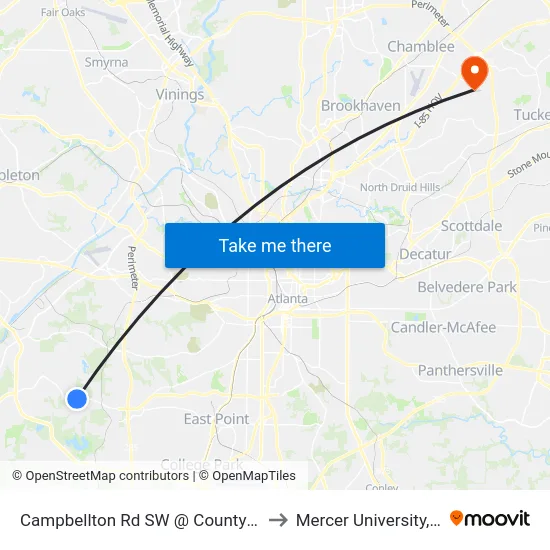 Campbellton Rd SW @ County Line Rd SW to Mercer University, Atlanta map