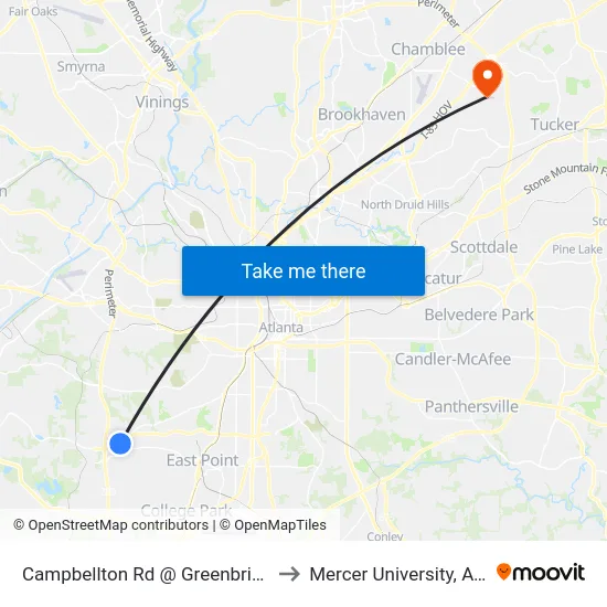 Campbellton Rd @ Greenbriar Pkwy to Mercer University, Atlanta map