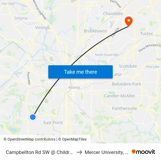 Campbellton Rd SW @ Childress Dr SW to Mercer University, Atlanta map