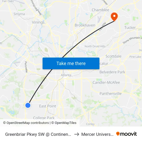 Greenbriar Pkwy SW @ Continental Colony Pkwy SW to Mercer University, Atlanta map