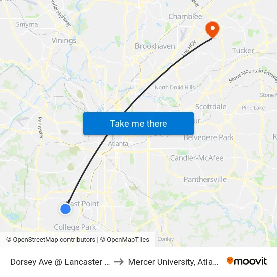 Dorsey Ave @ Lancaster Dr to Mercer University, Atlanta map