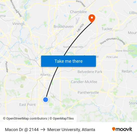 Macon Dr @ 2144 to Mercer University, Atlanta map