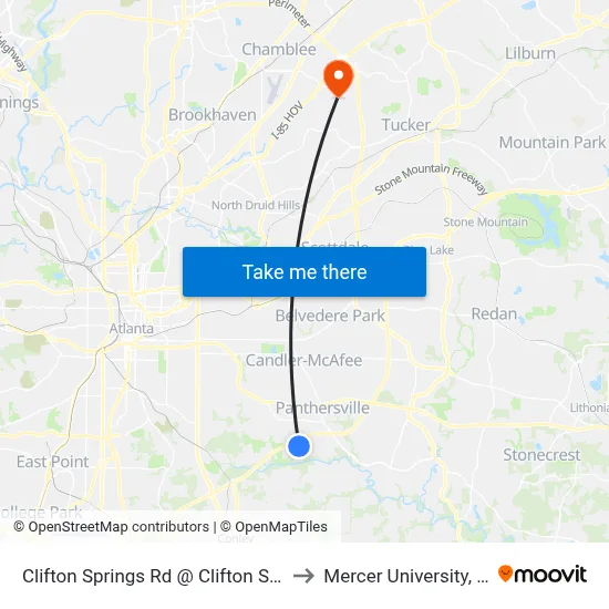 Clifton Springs Rd @ Clifton Springs Mnr to Mercer University, Atlanta map