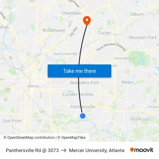 Panthersville Rd @ 3073 to Mercer University, Atlanta map