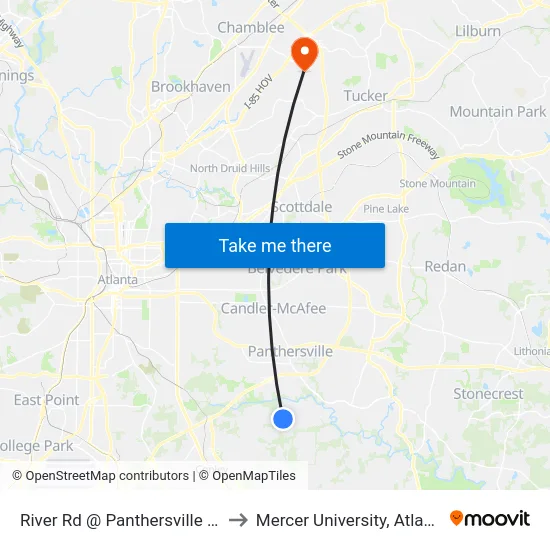 River Rd @ Panthersville Rd to Mercer University, Atlanta map