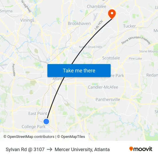 Sylvan Rd @ 3107 to Mercer University, Atlanta map