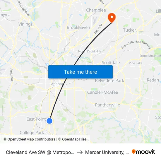 Cleveland Ave SW @ Metropolitan Pkwy to Mercer University, Atlanta map