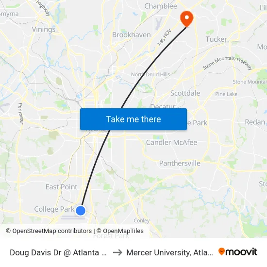 Doug Davis Dr @ Atlanta Ave to Mercer University, Atlanta map