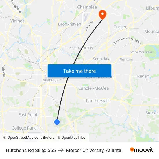 Hutchens Rd SE @ 565 to Mercer University, Atlanta map