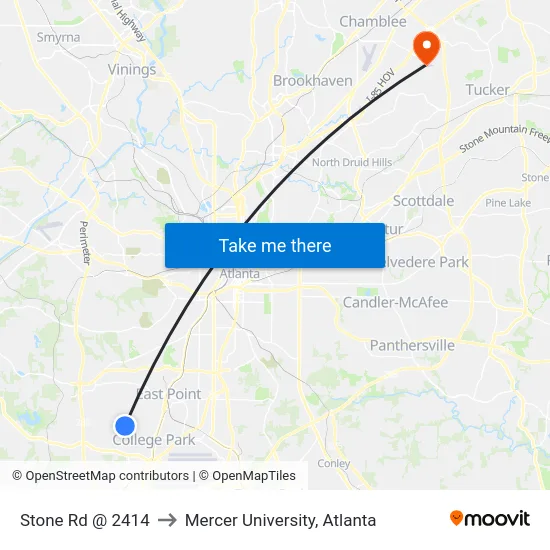 Stone Rd @ 2414 to Mercer University, Atlanta map