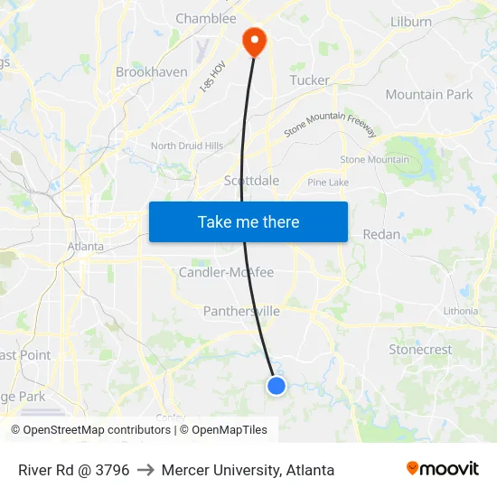 River Rd @ 3796 to Mercer University, Atlanta map