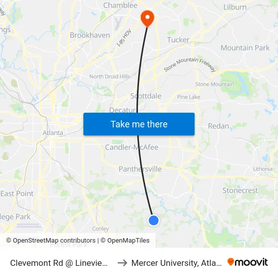 Clevemont Rd @ Lineview Dr to Mercer University, Atlanta map