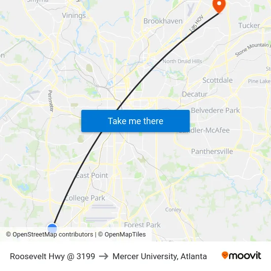 Roosevelt Hwy @ 3199 to Mercer University, Atlanta map