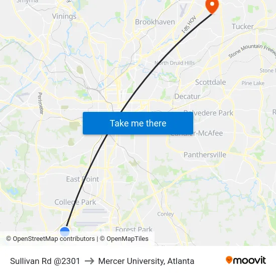 Sullivan Rd @2301 to Mercer University, Atlanta map