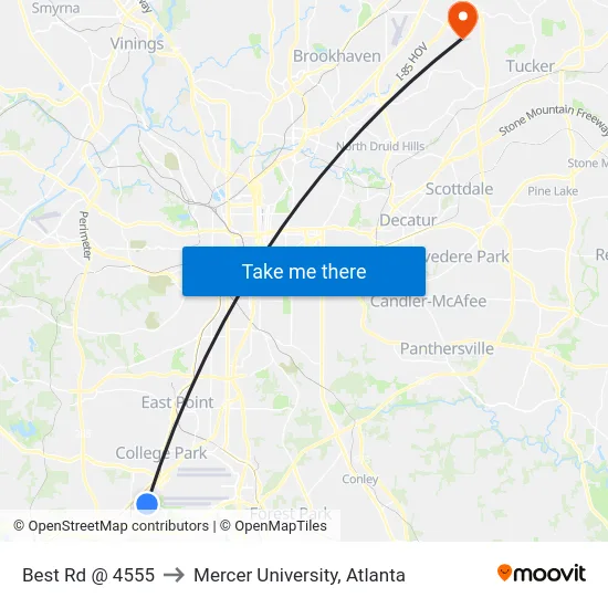 Best Rd @ 4555 to Mercer University, Atlanta map