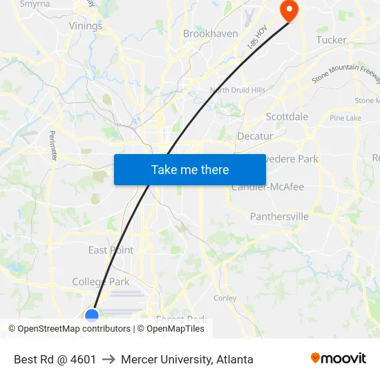 Best Rd @ 4601 to Mercer University, Atlanta map