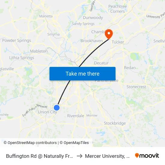 Buffington Rd @ Naturally Fresh Blvd to Mercer University, Atlanta map