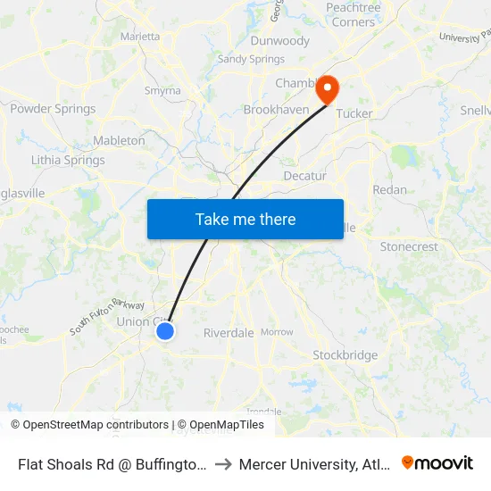 Flat Shoals Rd @ Buffington Rd to Mercer University, Atlanta map