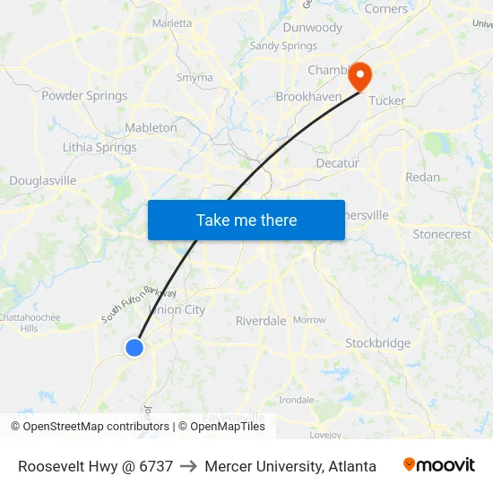 Roosevelt Hwy @ 6737 to Mercer University, Atlanta map