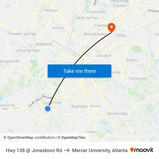 Hwy 138 @ Jonesboro Rd to Mercer University, Atlanta map