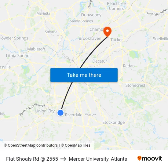 Flat Shoals Rd @ 2555 to Mercer University, Atlanta map