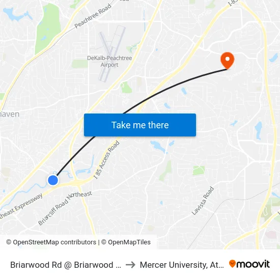 Briarwood Rd @ Briarwood Ind Ct to Mercer University, Atlanta map