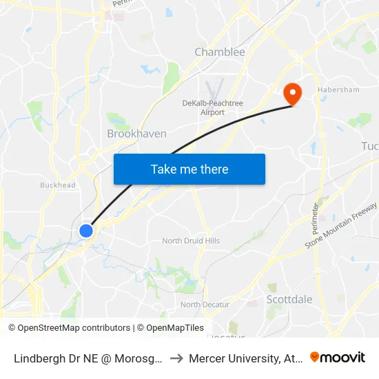 Lindbergh Dr NE @ Morosgo Way to Mercer University, Atlanta map