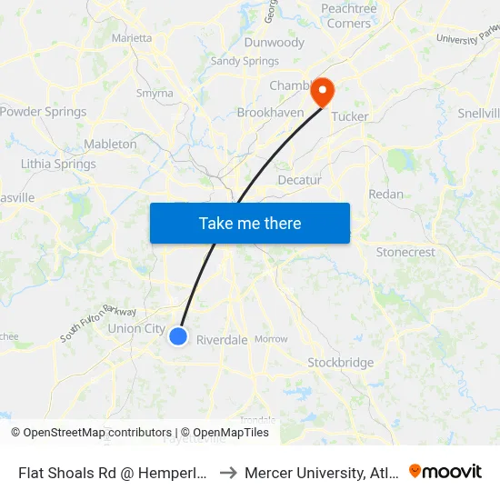 Flat Shoals Rd @ Hemperley Rd to Mercer University, Atlanta map