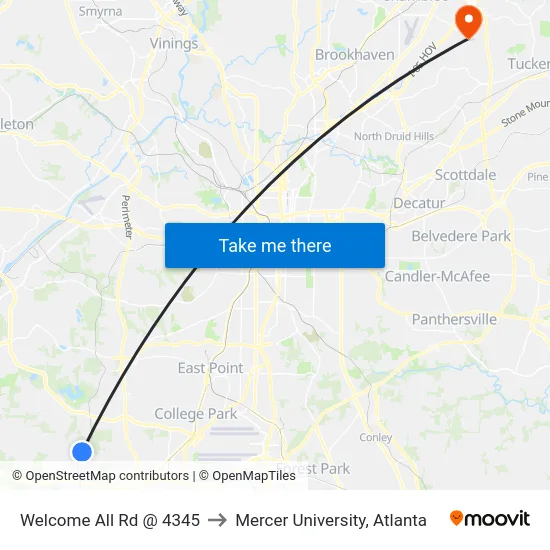Welcome All Rd @ 4345 to Mercer University, Atlanta map