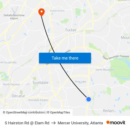S Hairston Rd @ Elam Rd to Mercer University, Atlanta map